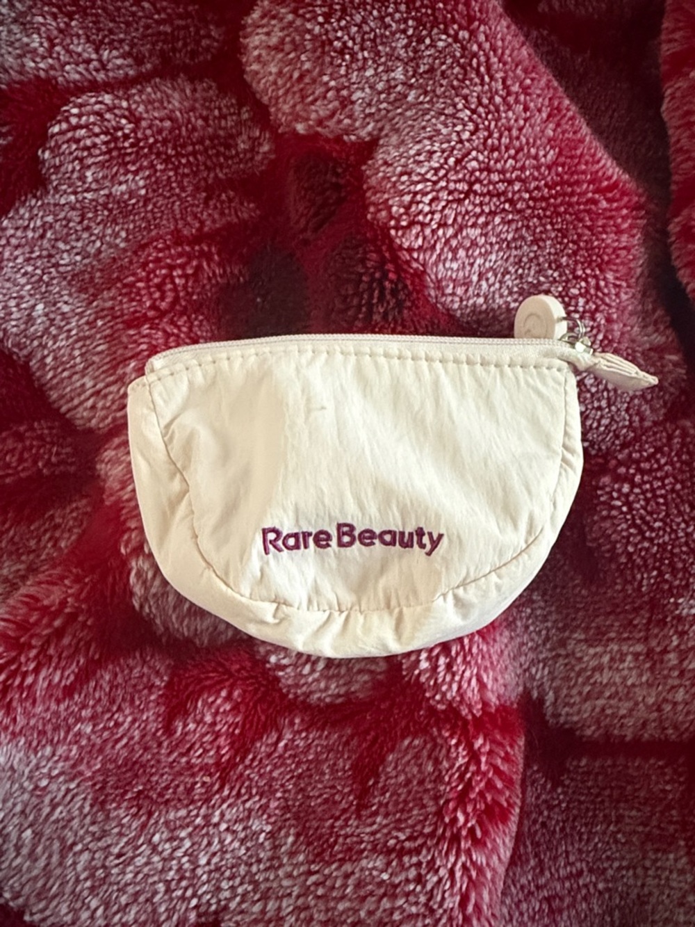 Rare Beauty Cream Mini Pouch with Purple Embroidered Logo